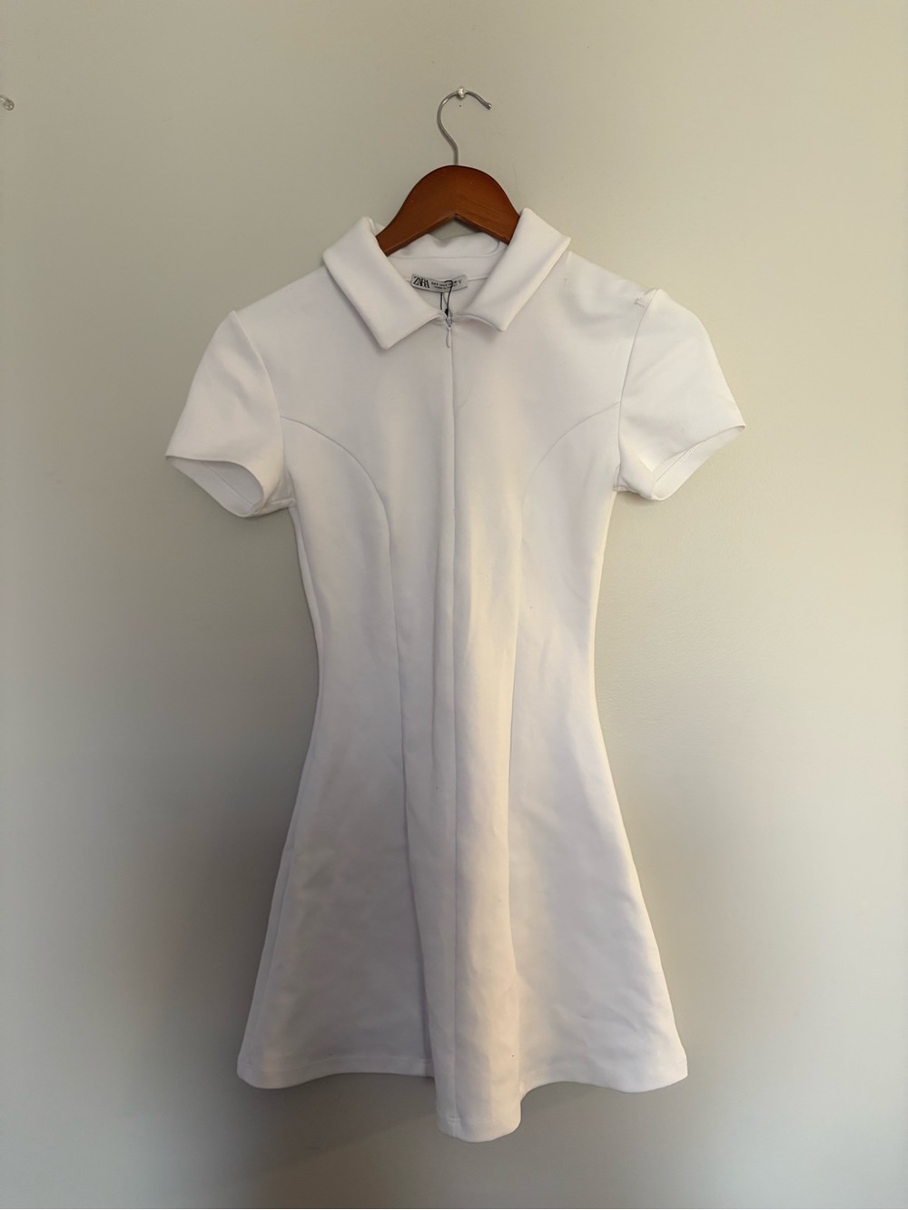 Zara White Short-Sleeve collared Dress - Picture 2 of 4